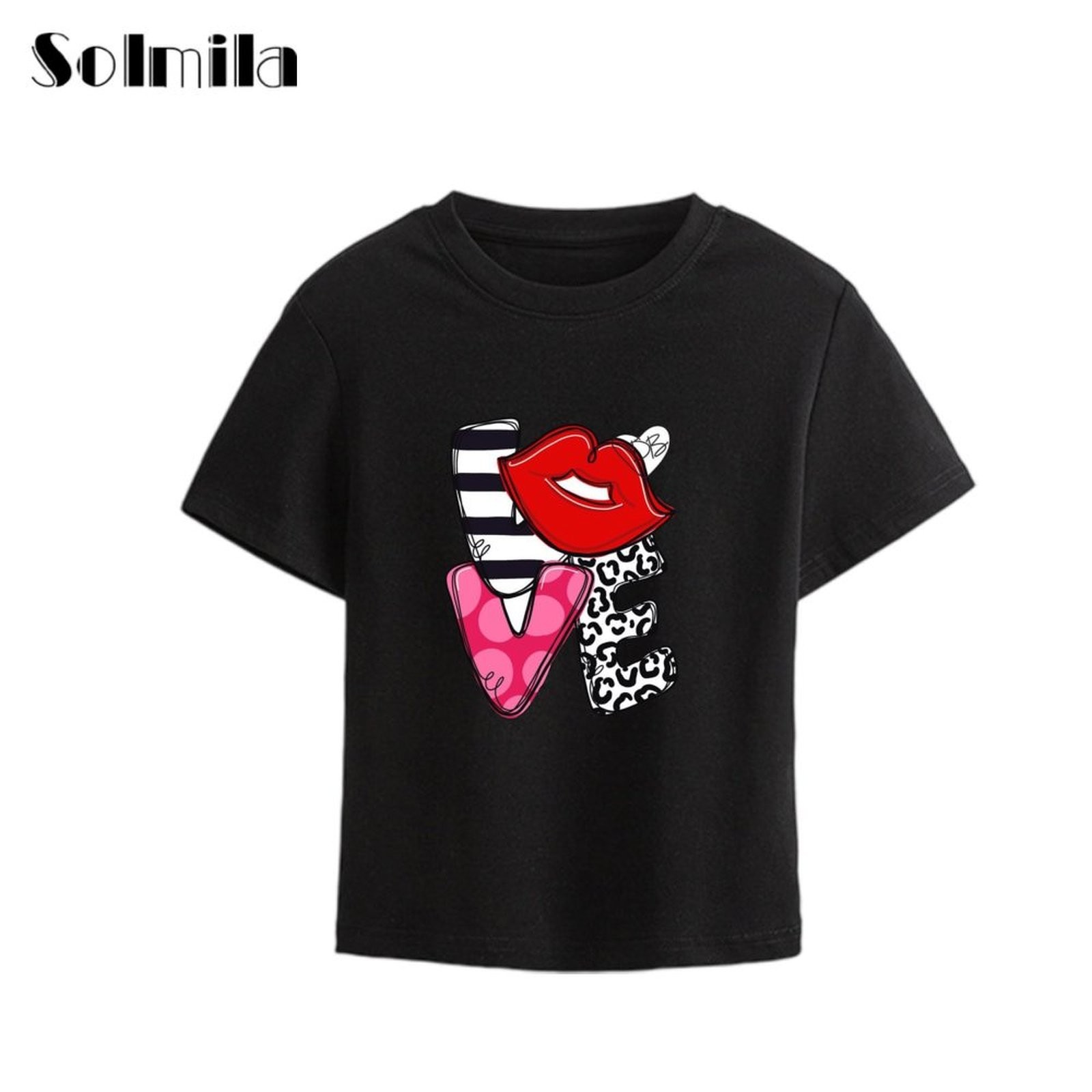 Sommer Rundhals Tee Casual Style T-Shirt bequeme kurze Oberteile für den Alltag - Bild 13 von 14