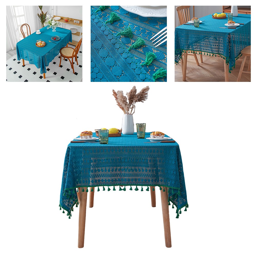 Oil Resistant Tablecloth for Dining Tables Navy Blue with Elegant Tassels - Picture 11 of 26