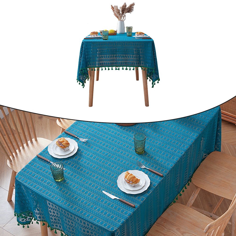 Oil Resistant Tablecloth for Dining Tables Navy Blue with Elegant Tassels - Picture 17 of 26