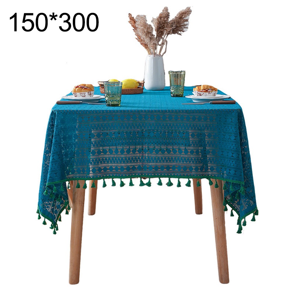 Oil Resistant Tablecloth for Dining Tables Navy Blue with Elegant Tassels - Picture 24 of 26