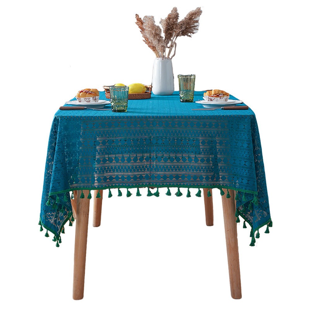 Oil Resistant Tablecloth for Dining Tables Navy Blue with Elegant Tassels - Picture 14 of 26