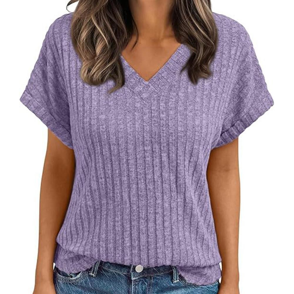 Womens Short Sleeve Vneck Top for Casual Wear in Multiple Solid Colors - Picture 8 of 11