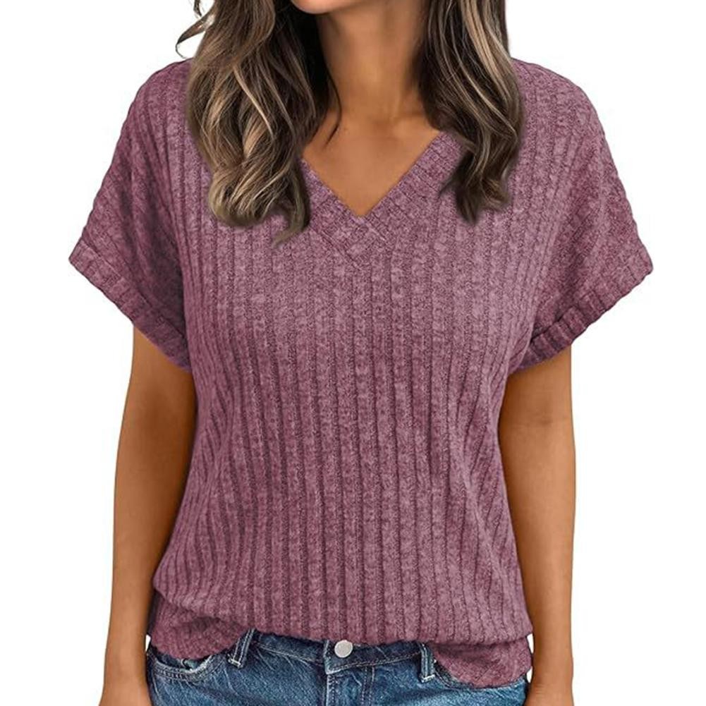 Womens Short Sleeve Vneck Top for Casual Wear in Multiple Solid Colors - Picture 9 of 11