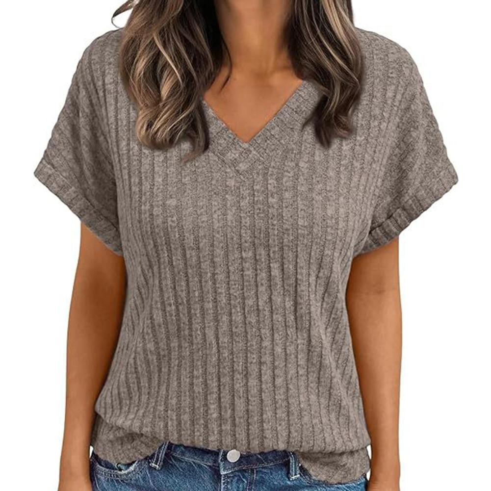 Womens Short Sleeve Vneck Top for Casual Wear in Multiple Solid Colors - Picture 10 of 11
