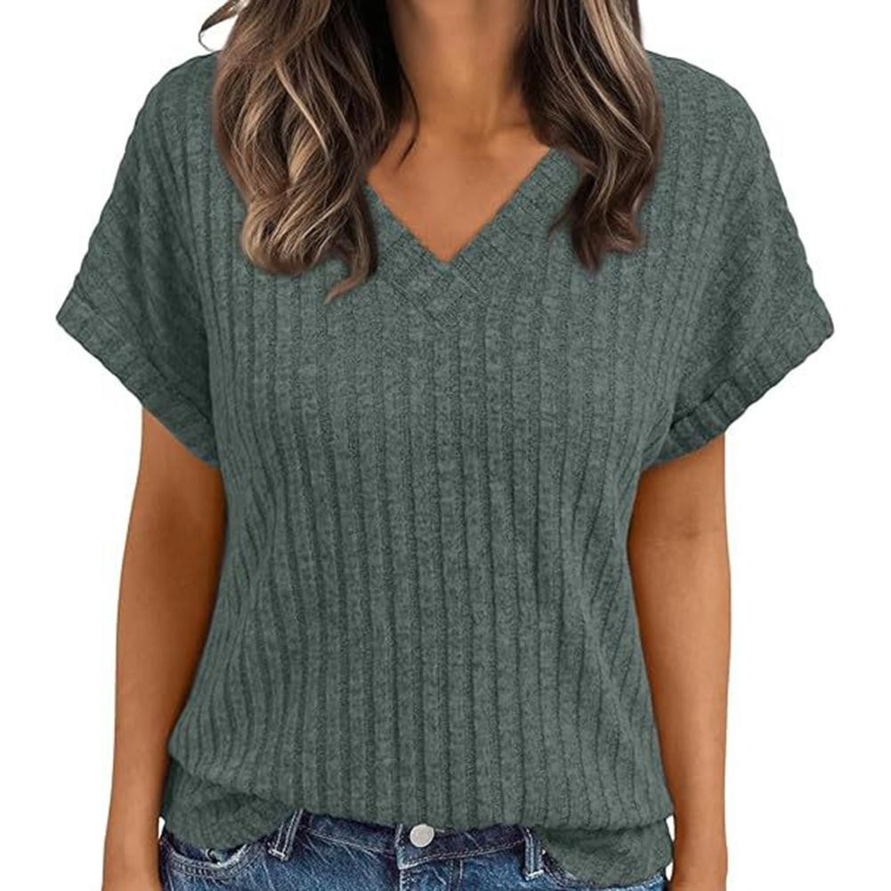 Womens Short Sleeve Vneck Top for Casual Wear in Multiple Solid Colors - Picture 6 of 11