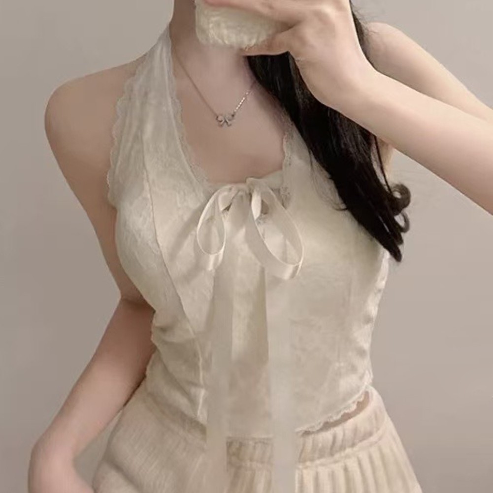 Trendy Women's Casual Lace Bow Vest Perfect for Home Vacation and Daily Life - Picture 6 of 6