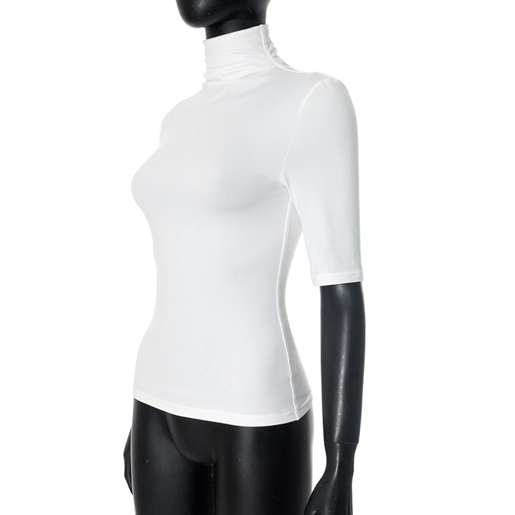Stylish Women's Tight Fitting T Shirt with Mock Neck for Summer and Casual Days - Picture 32 of 48