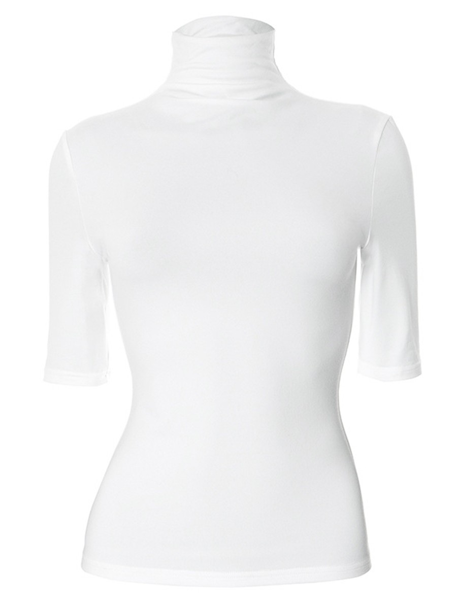 Stylish Women's Tight Fitting T Shirt with Mock Neck for Summer and Casual Days - Picture 26 of 47