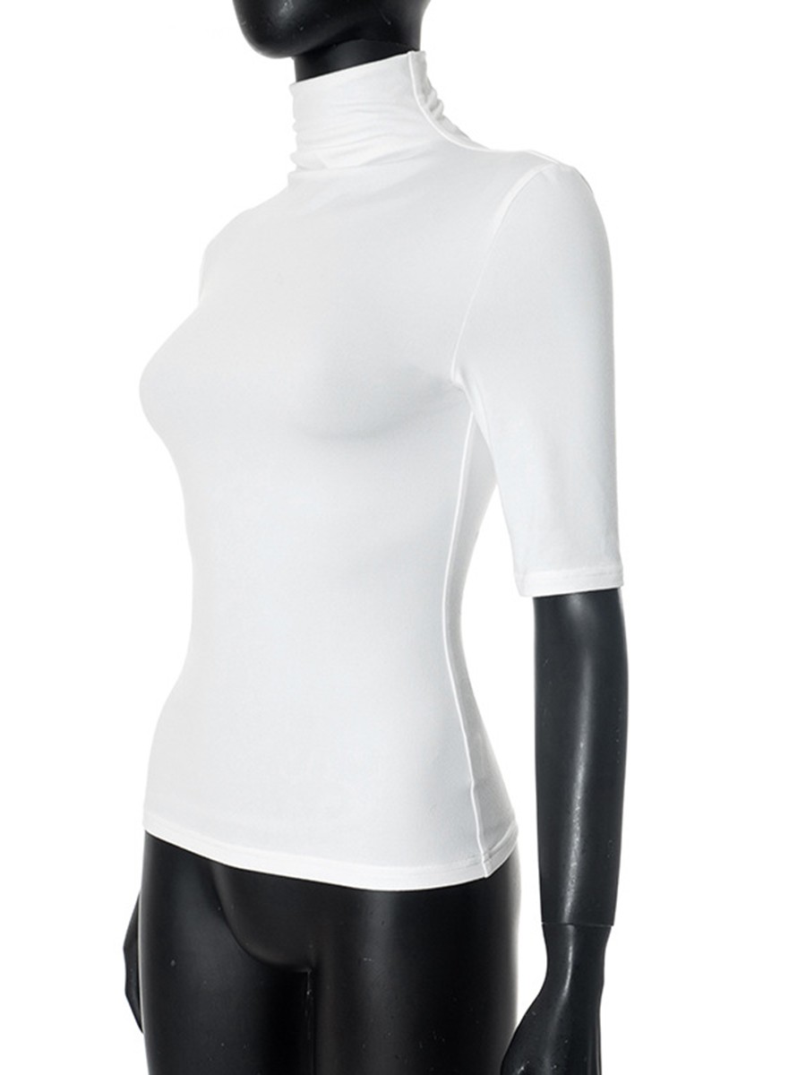 Stylish Women's Tight Fitting T Shirt with Mock Neck for Summer and Casual Days - Picture 25 of 47