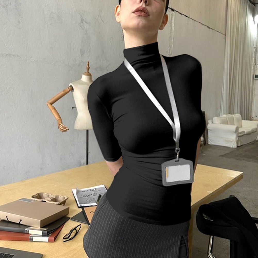 Stylish Women's Tight Fitting T Shirt with Mock Neck for Summer and Casual Days - Picture 46 of 48