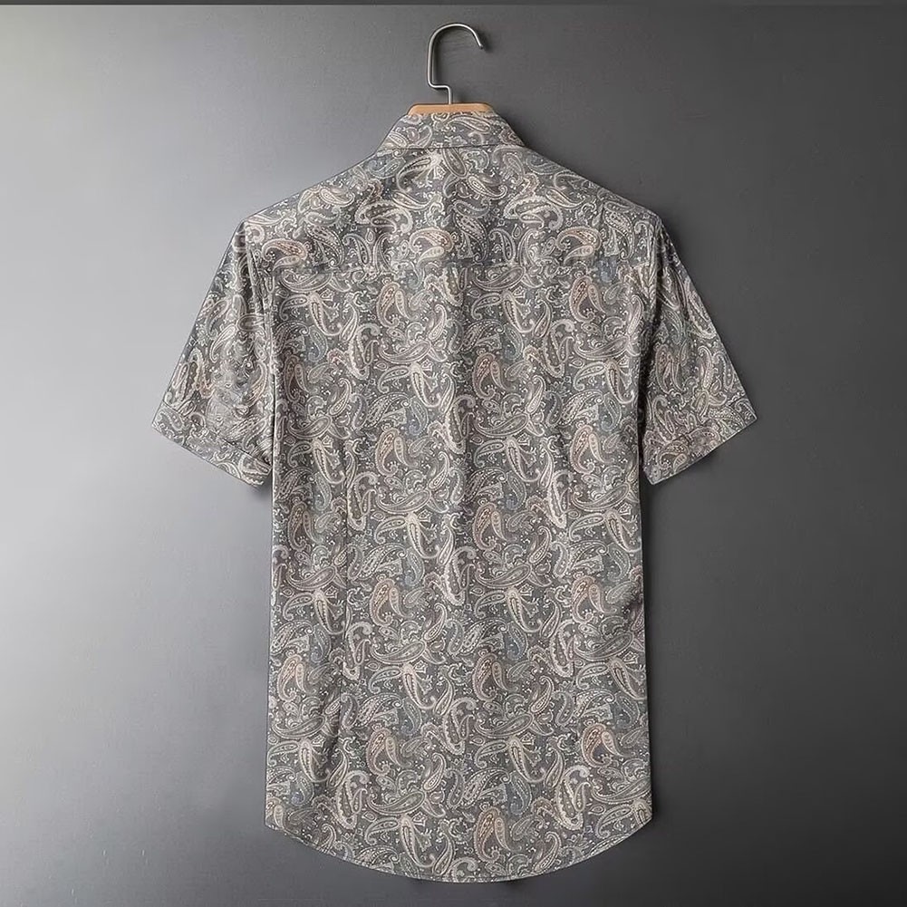 Casual Short Sleeve Retro Printed Shirts with Turn Down Collar for Men - Picture 21 of 28