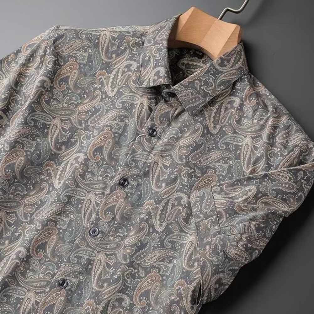 Casual Short Sleeve Retro Printed Shirts with Turn Down Collar for Men - Picture 23 of 28