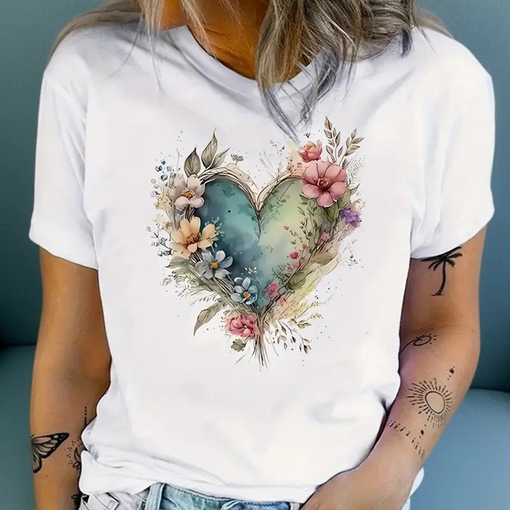 Floral Print Round Neck T Shirt for Women Perfect for Casual Occasions - Picture 18 of 41