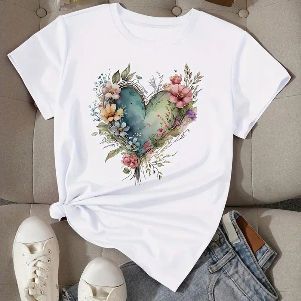 Floral Print Round Neck T Shirt for Women Perfect for Casual Occasions - Picture 19 of 41