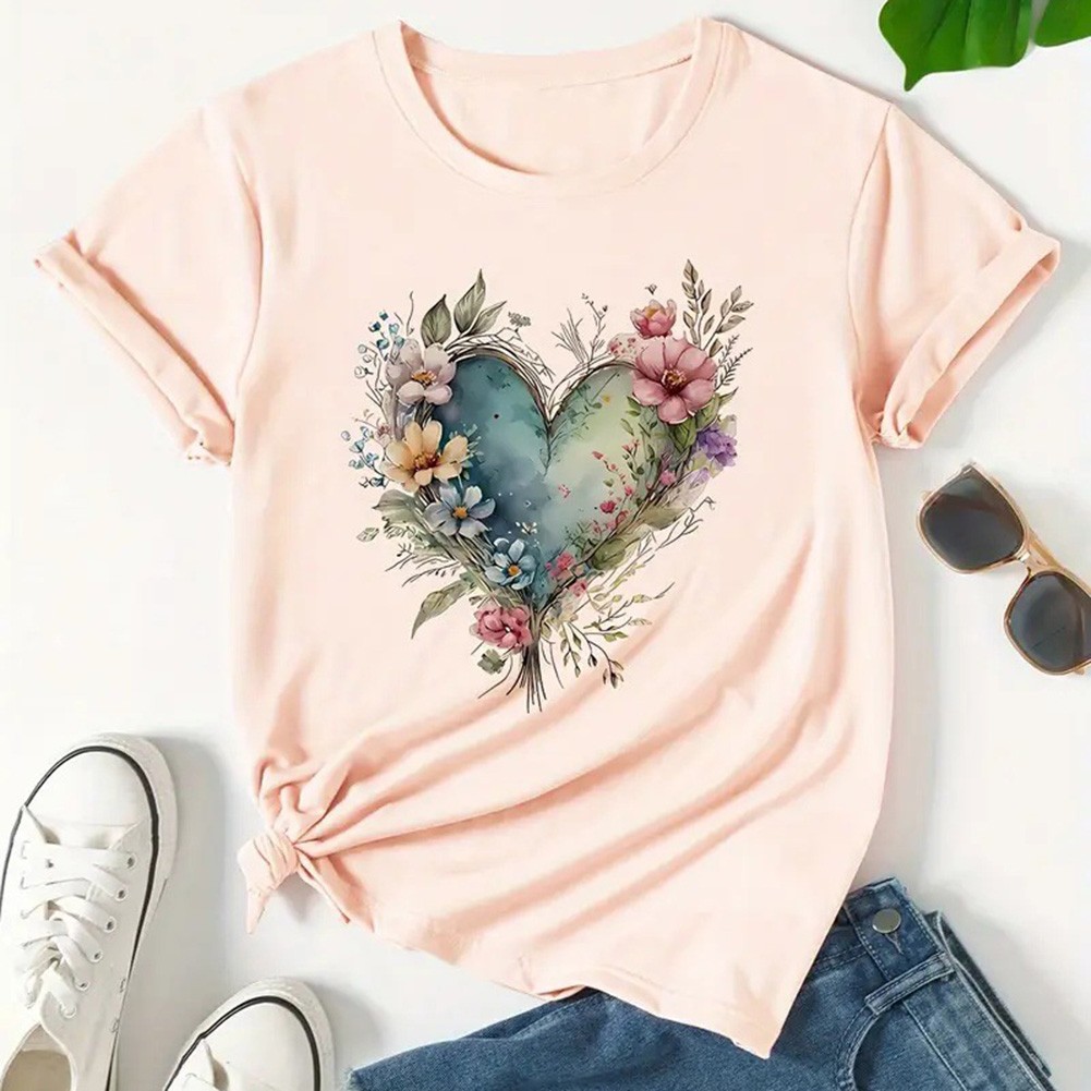 Floral Print Round Neck T Shirt for Women Perfect for Casual Occasions - Picture 24 of 41