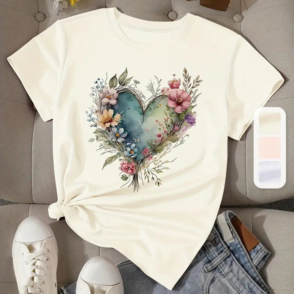 Floral Print Round Neck T Shirt for Women Perfect for Casual Occasions - Picture 28 of 41
