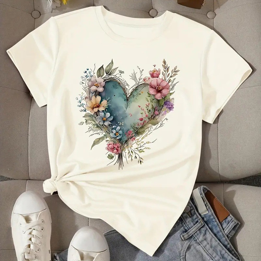 Floral Print Round Neck T Shirt for Women Perfect for Casual Occasions - Picture 32 of 41