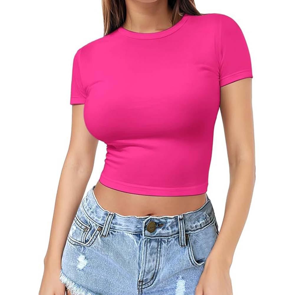 Flattering Womens Solid Color Crop Top Short Sleeve for Summer Outfits - Picture 12 of 16