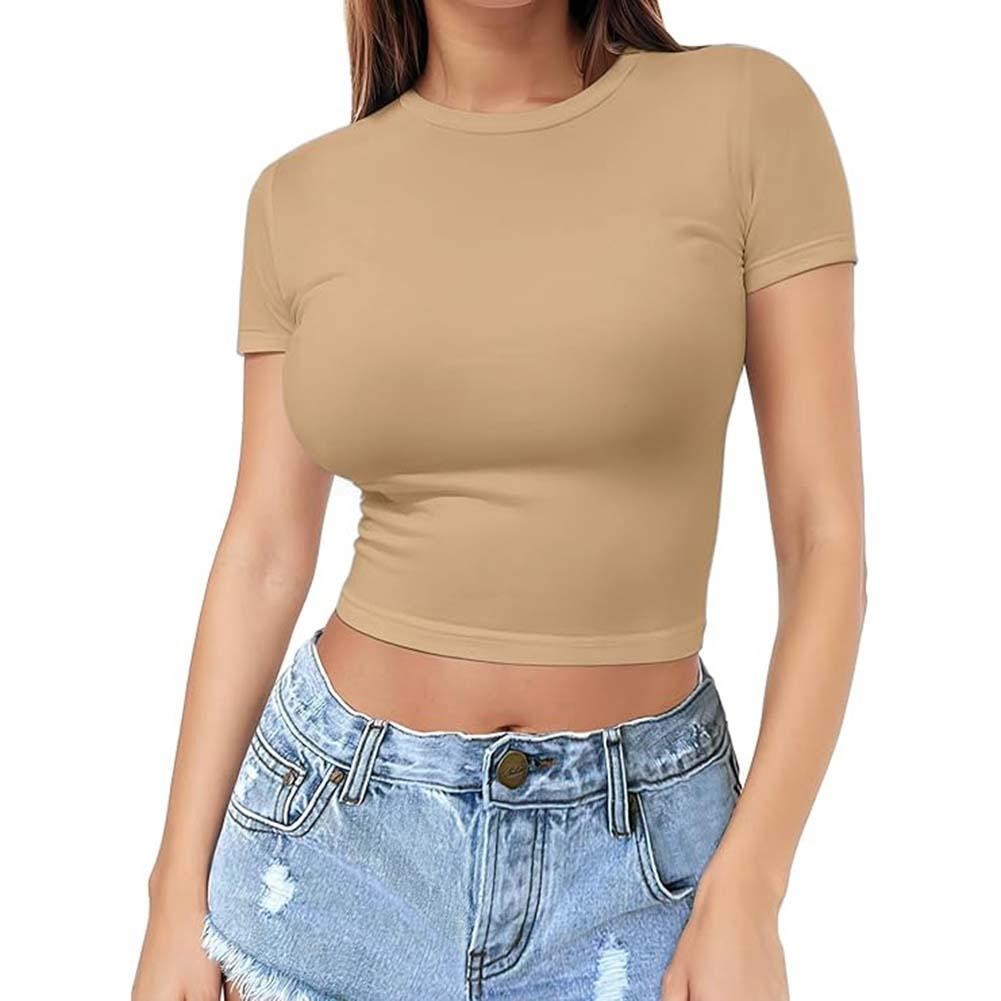 Flattering Womens Solid Color Crop Top Short Sleeve for Summer Outfits - Picture 10 of 16