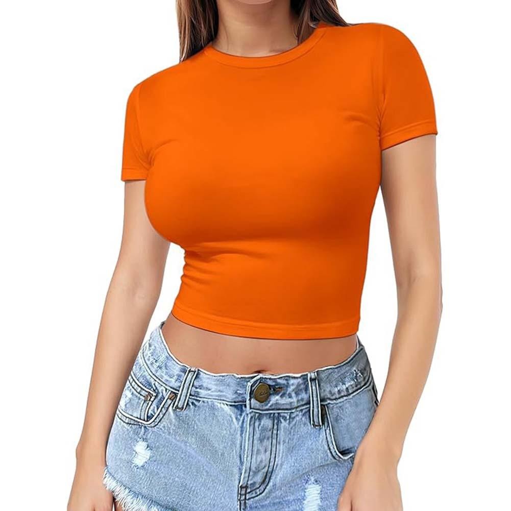 Flattering Womens Solid Color Crop Top Short Sleeve for Summer Outfits - Picture 7 of 16