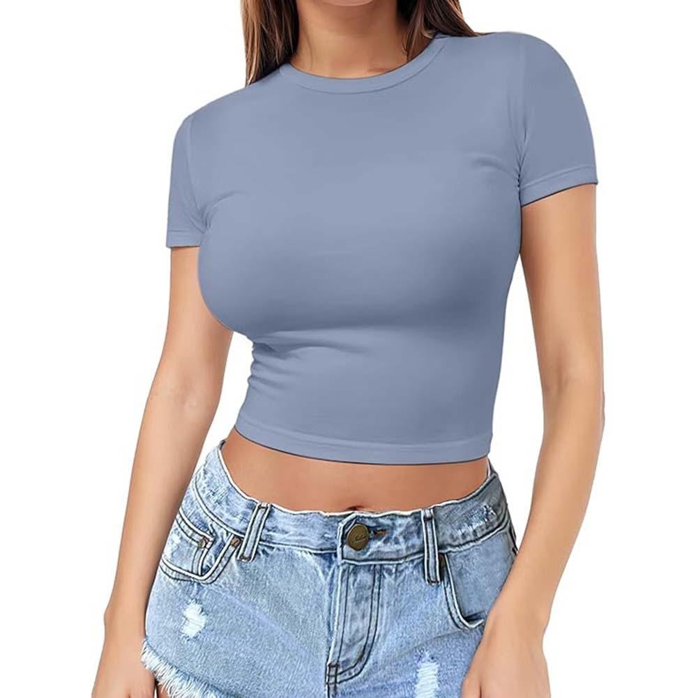Flattering Womens Solid Color Crop Top Short Sleeve for Summer Outfits - Picture 15 of 16