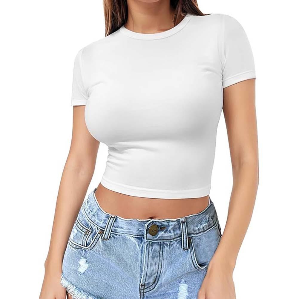 Flattering Womens Solid Color Crop Top Short Sleeve for Summer Outfits - Picture 5 of 16