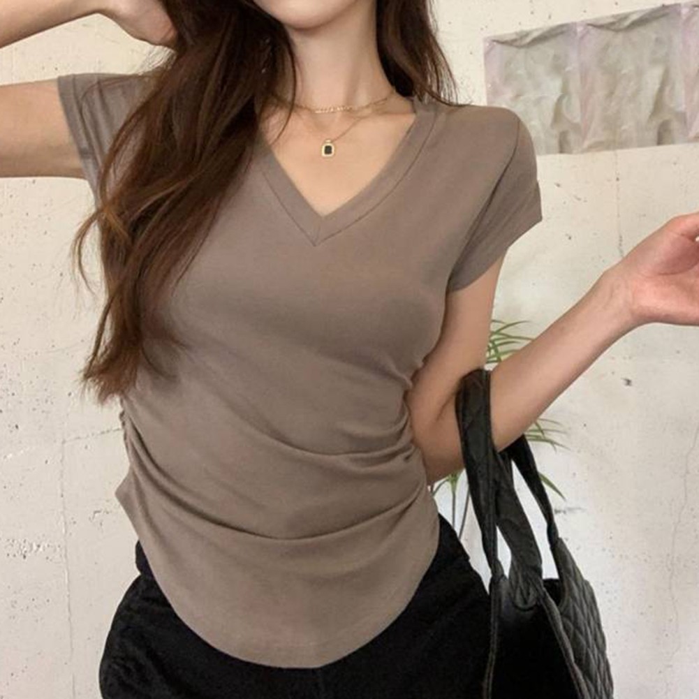 Kurzarm V-Ausschnitt TShirts für Damen Sommer Freizeit Mode Tops Auswahl - Bild 29 von 31