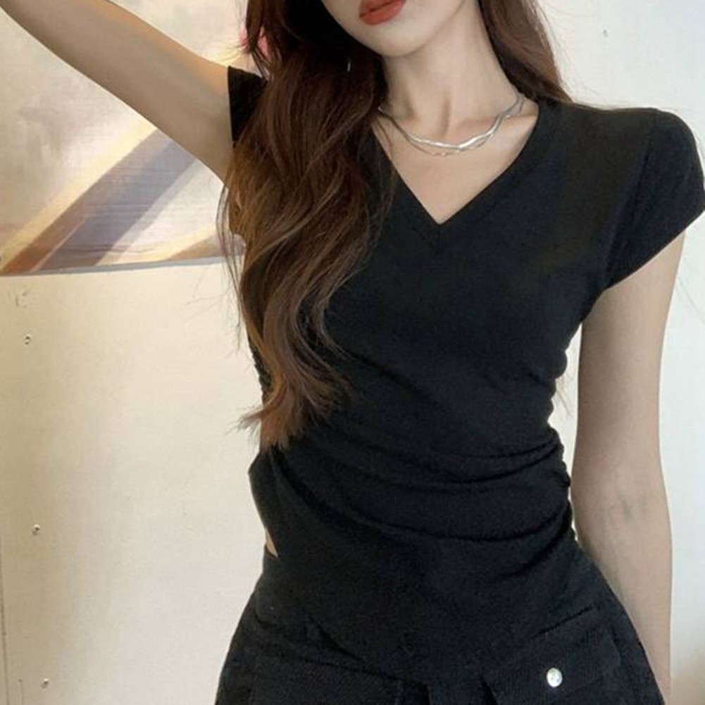 Kurzarm V-Ausschnitt TShirts für Damen Sommer Freizeit Mode Tops Auswahl - Bild 25 von 31
