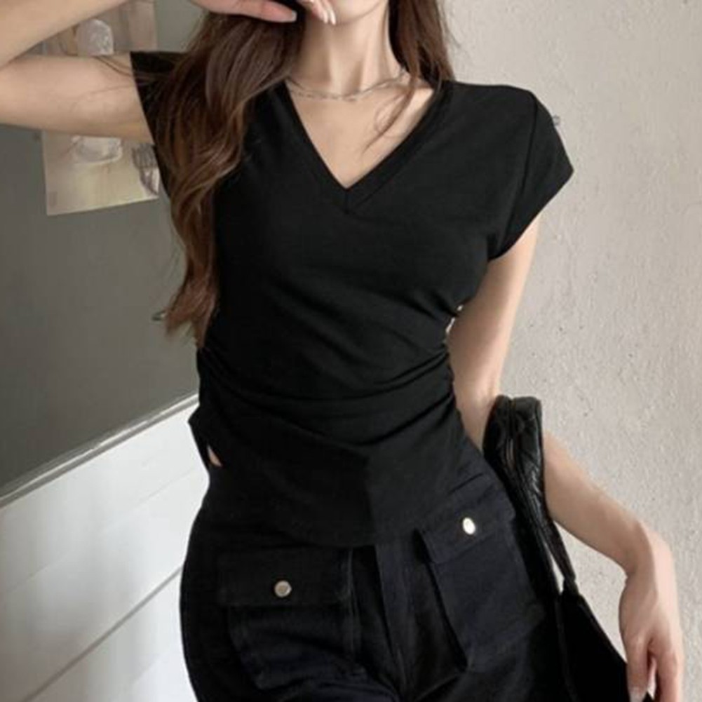 Kurzarm V-Ausschnitt TShirts für Damen Sommer Freizeit Mode Tops Auswahl - Bild 22 von 31