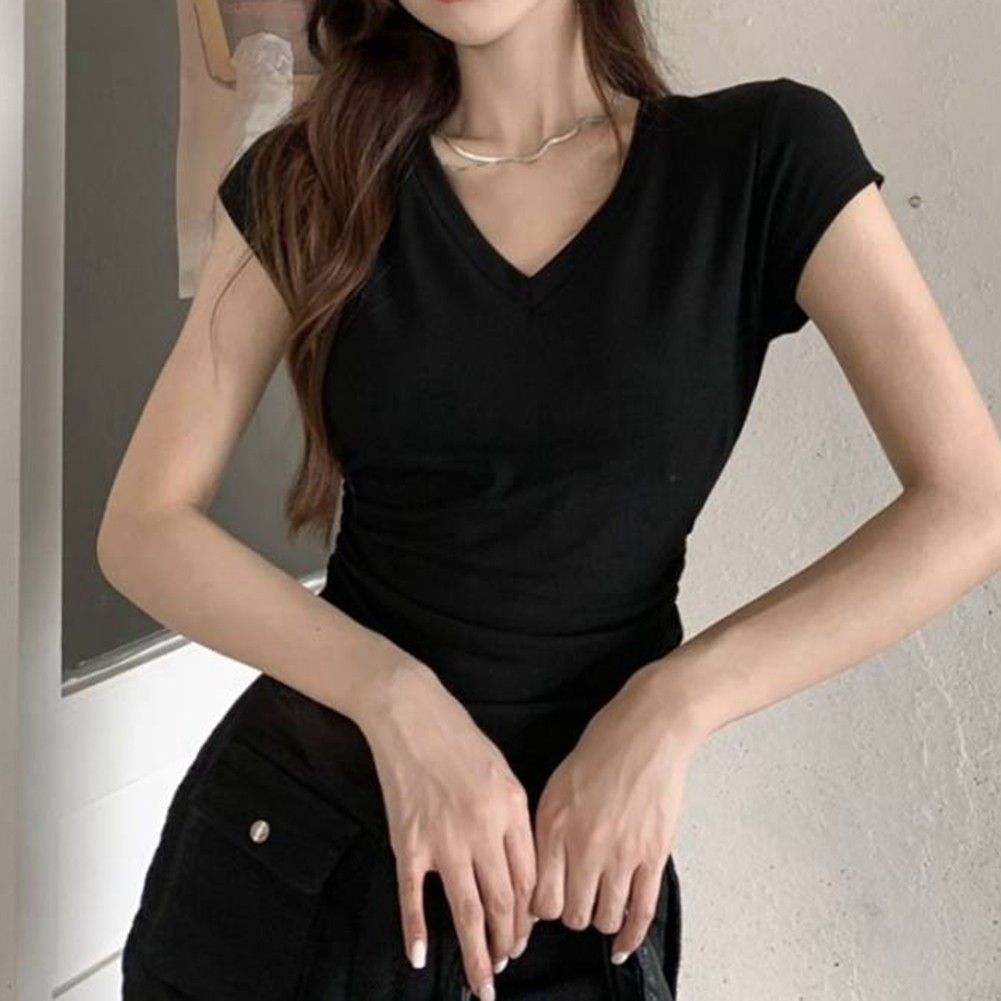 Kurzarm V-Ausschnitt TShirts für Damen Sommer Freizeit Mode Tops Auswahl - Bild 21 von 31