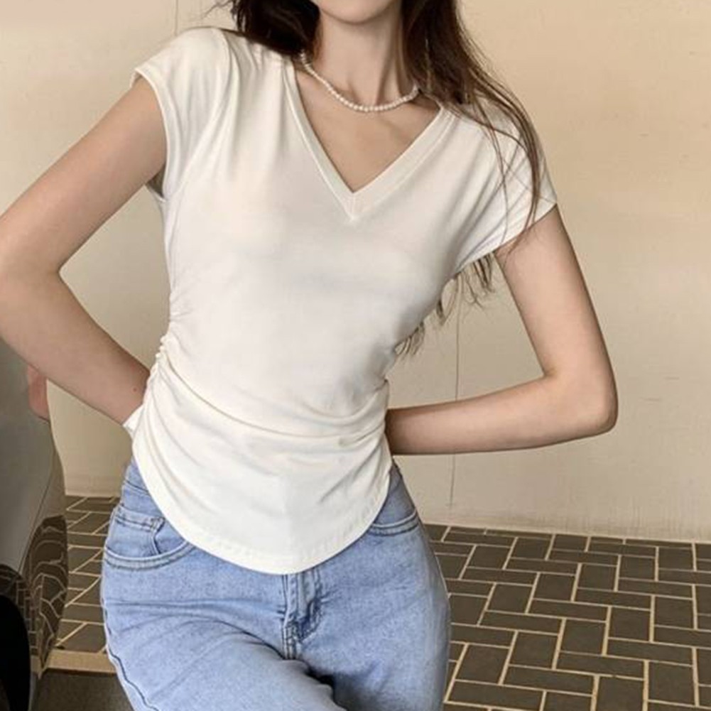 Kurzarm V-Ausschnitt TShirts für Damen Sommer Freizeit Mode Tops Auswahl - Bild 18 von 31
