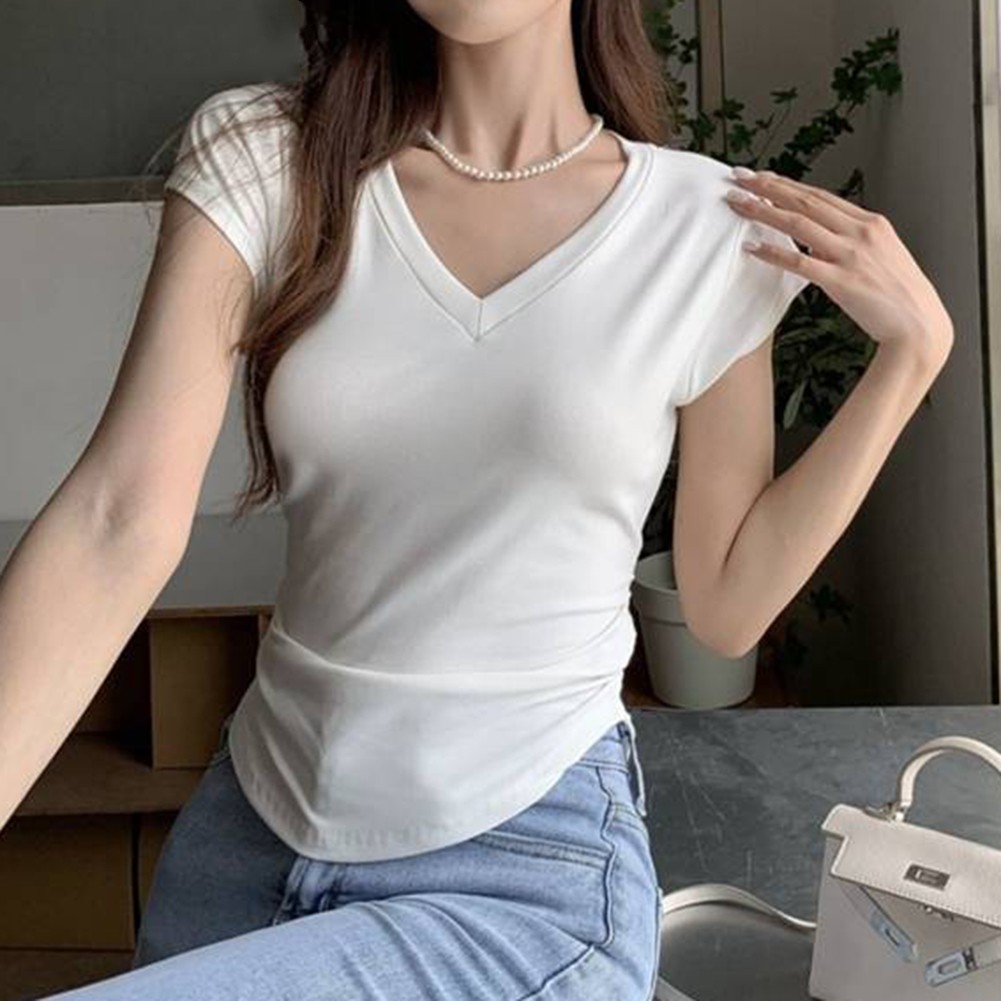 Kurzarm V-Ausschnitt TShirts für Damen Sommer Freizeit Mode Tops Auswahl - Bild 15 von 31