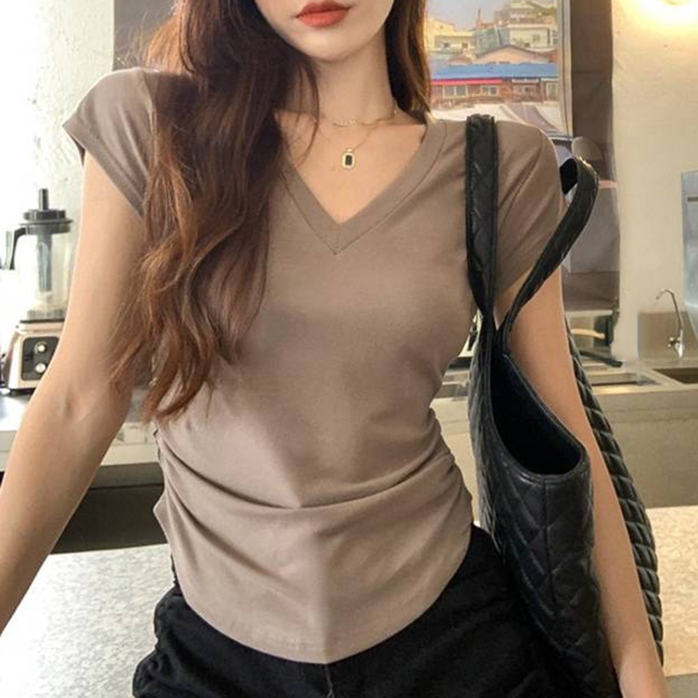 Kurzarm V-Ausschnitt TShirts für Damen Sommer Freizeit Mode Tops Auswahl - Bild 27 von 31