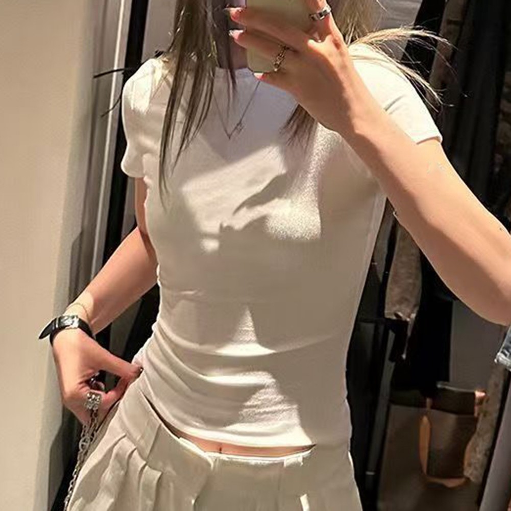 Women Solid Slim Fit Short Sleeve TShirts Fashionable Summer Essentials - Picture 26 of 32