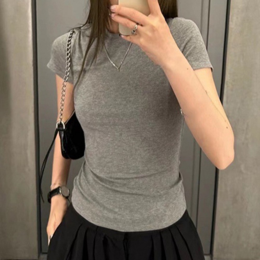 Women Solid Slim Fit Short Sleeve TShirts Fashionable Summer Essentials - Picture 32 of 32
