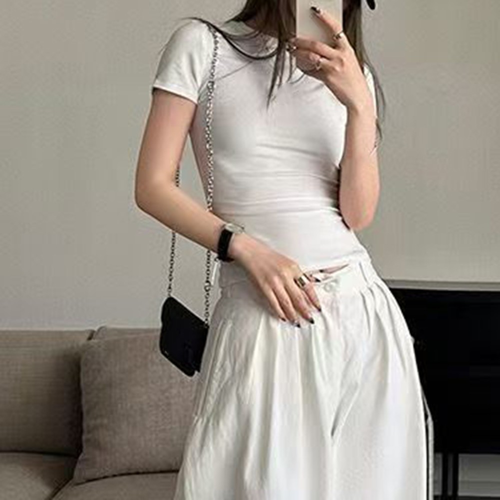 Women Solid Slim Fit Short Sleeve TShirts Fashionable Summer Essentials - Picture 25 of 32