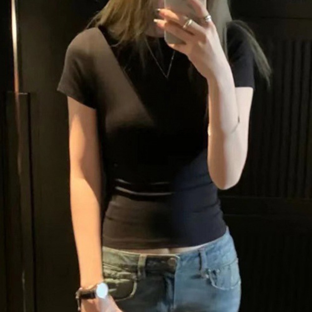 Women Solid Slim Fit Short Sleeve TShirts Fashionable Summer Essentials - Picture 19 of 32