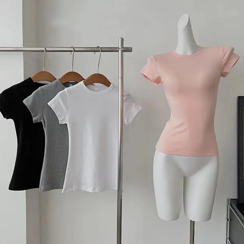 Women Solid Slim Fit Short Sleeve TShirts Fashionable Summer Essentials - Picture 31 of 32