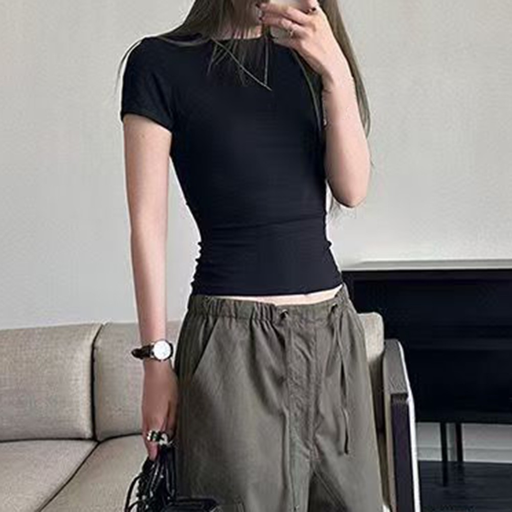 Women Solid Slim Fit Short Sleeve TShirts Fashionable Summer Essentials - Picture 17 of 32