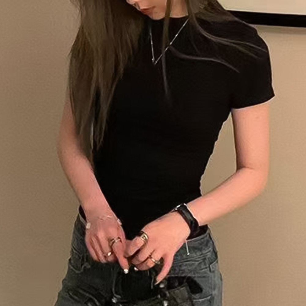 Women Solid Slim Fit Short Sleeve TShirts Fashionable Summer Essentials - Picture 22 of 32