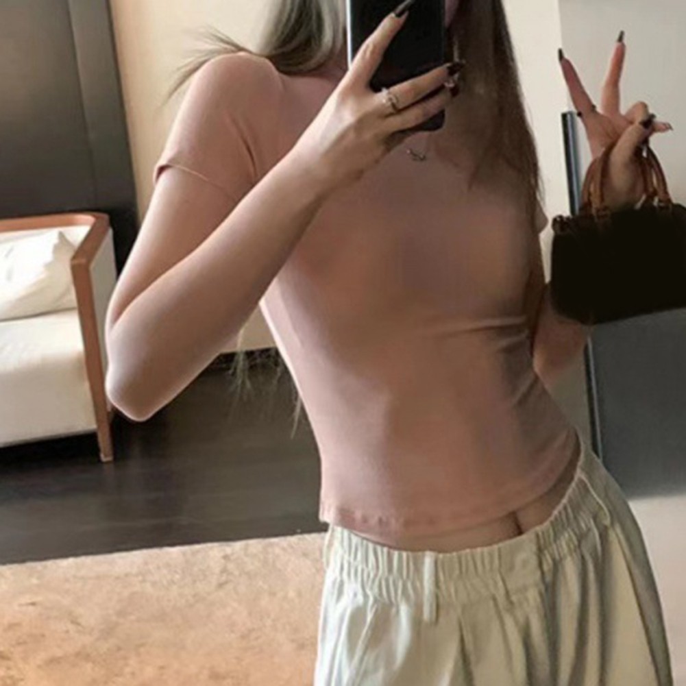 Women Solid Slim Fit Short Sleeve TShirts Fashionable Summer Essentials - Picture 29 of 32