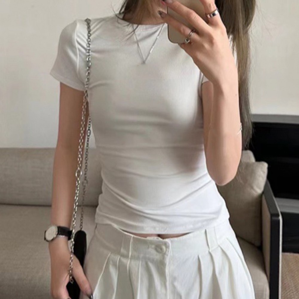 Women Solid Slim Fit Short Sleeve TShirts Fashionable Summer Essentials - Picture 23 of 32
