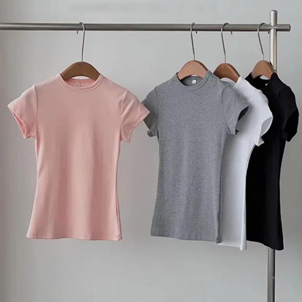 Women Solid Slim Fit Short Sleeve TShirts Fashionable Summer Essentials - Picture 30 of 32