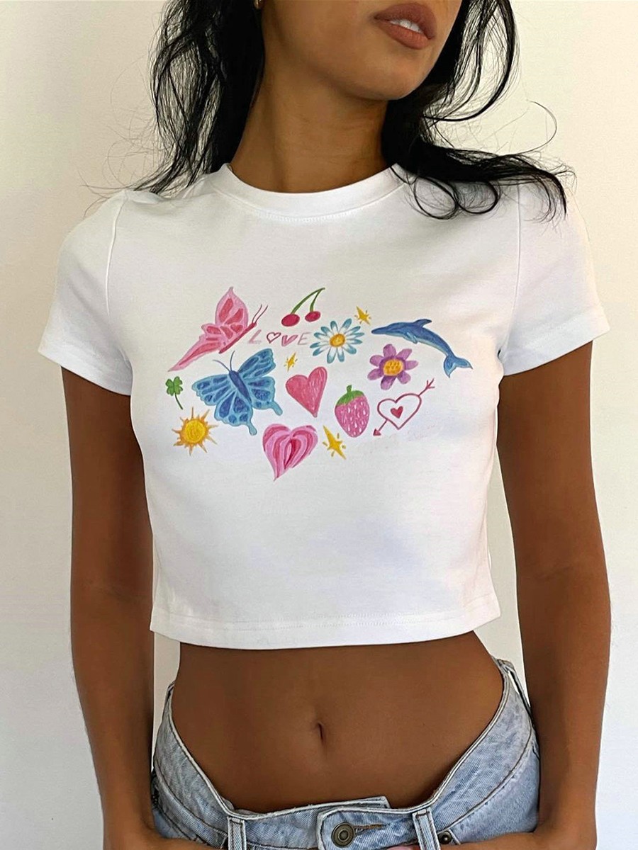 Casual Women's T Shirt White Polyester Short Sleeve Tight Fit for Everyday Use - Picture 27 of 84