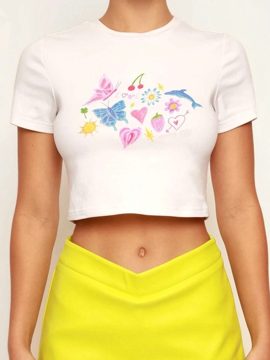 Casual Women's T Shirt White Polyester Short Sleeve Tight Fit for Everyday Use - Picture 30 of 84