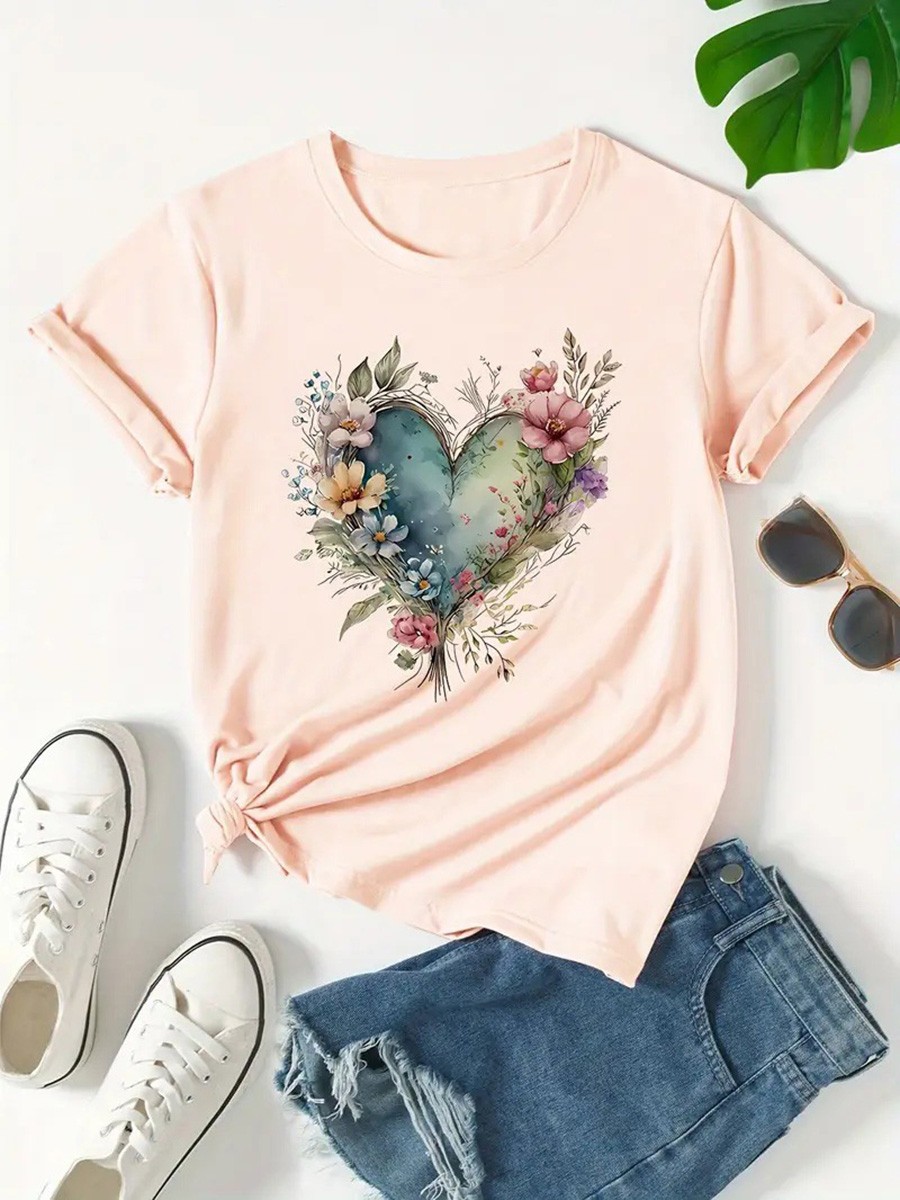 Floral Print Round Neck T Shirt for Women Perfect for Casual Occasions - Picture 26 of 41