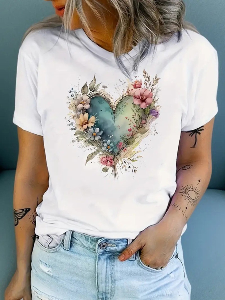 Floral Print Round Neck T Shirt for Women Perfect for Casual Occasions - Picture 20 of 41