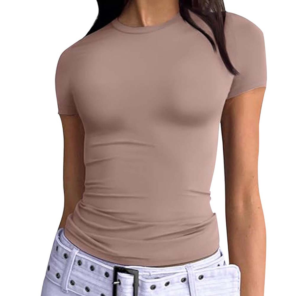 Trendiges Kurzarm Rundhals Shirt für Damen Einfarbig Freizeit Style - Bild 24 von 95