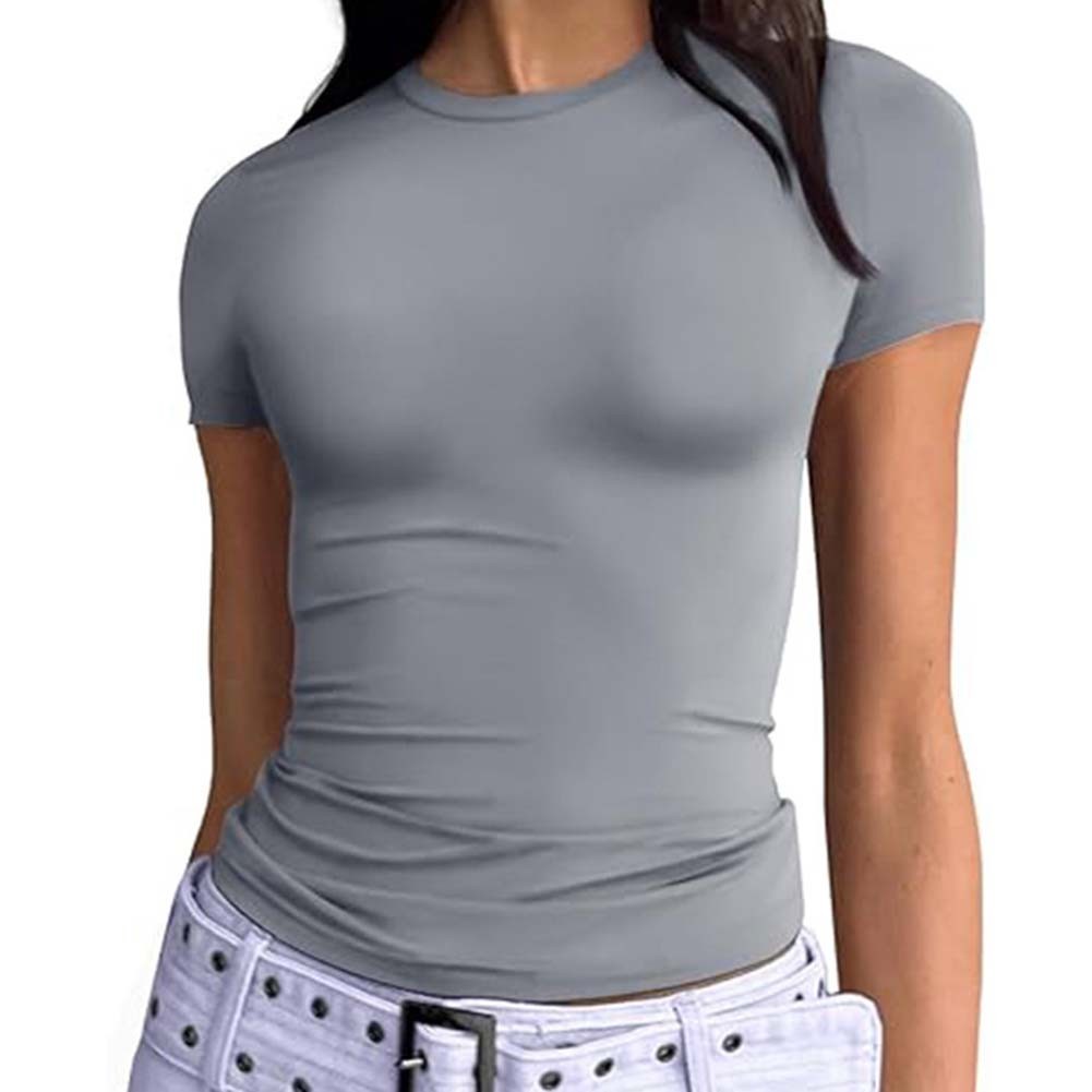 Trendiges Kurzarm Rundhals Shirt für Damen Einfarbig Freizeit Style - Bild 31 von 95