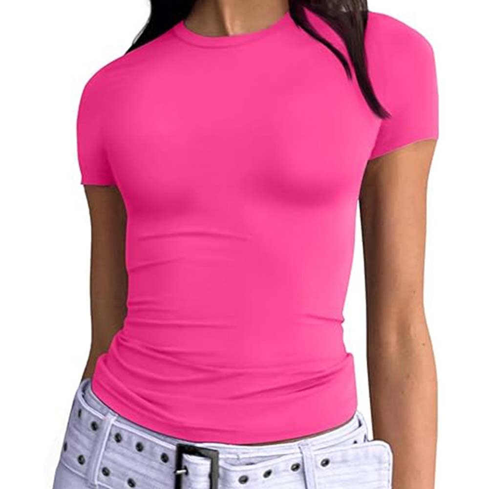 Trendiges Kurzarm Rundhals Shirt für Damen Einfarbig Freizeit Style - Bild 65 von 95